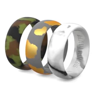 Classic silicone ring men camo set of 3 rings for men silicone wedding bands camo, marble grey gold, white marble.