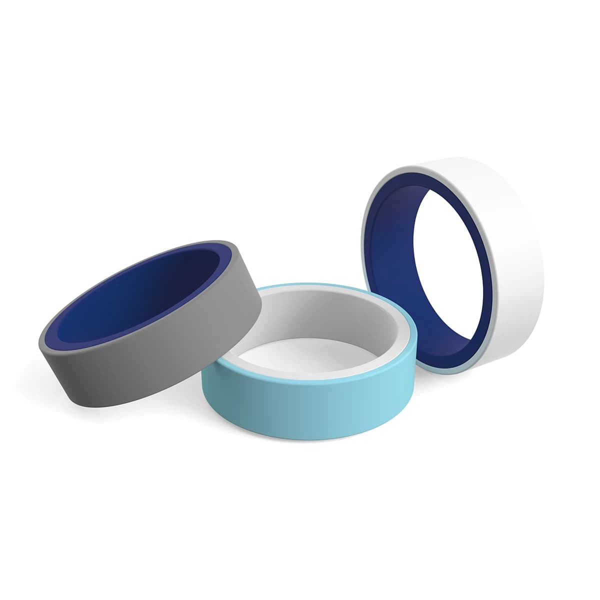 Fashionable double-sided two tone yacht set silicone ring for women grey, aquamarine, white.