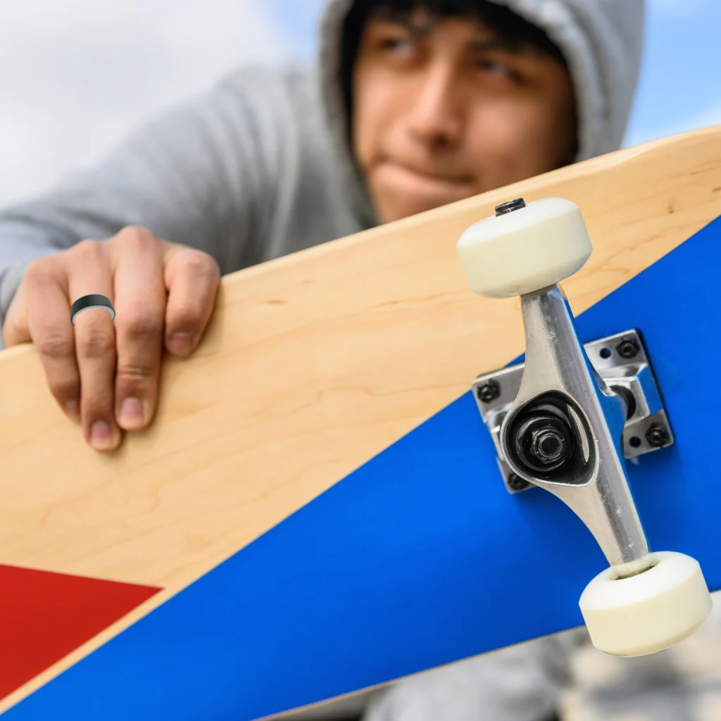 Skateboarding safety with silicone rings